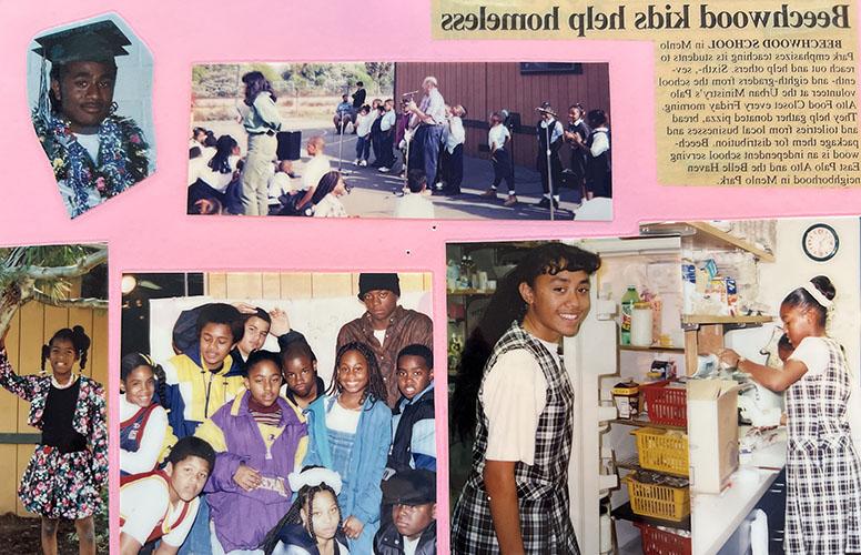 带有照片和剪报的剪贴簿页面，“亚洲著名博彩公司儿童帮助无家可归者”